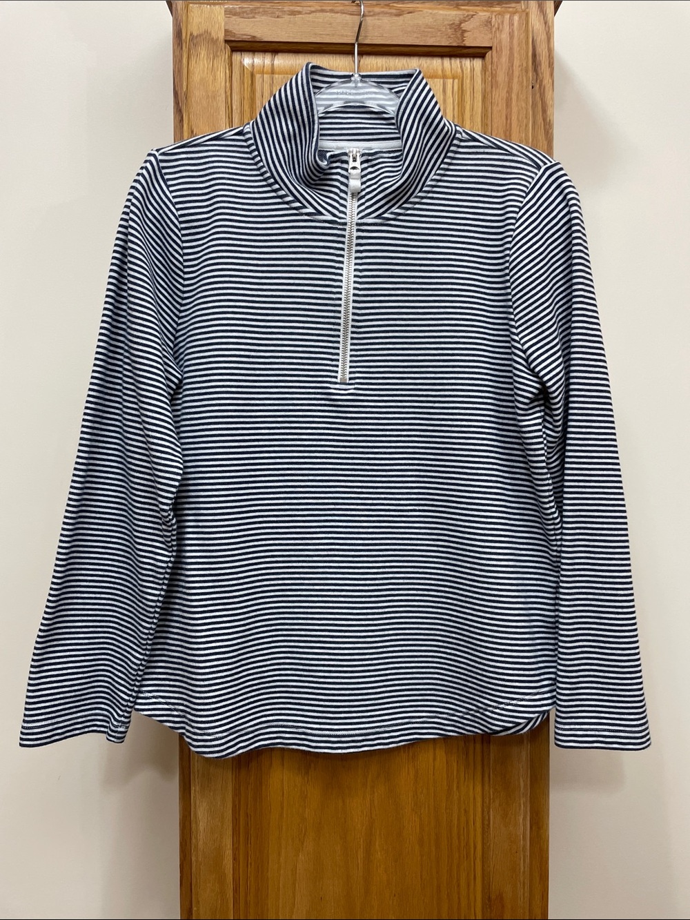 J. Crew Navy and White Striped Half-Zip Pullover Size Medium